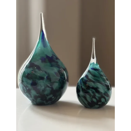 Glazen Memorie Urn Druppel Small Turquoise Groen Blauw Wit