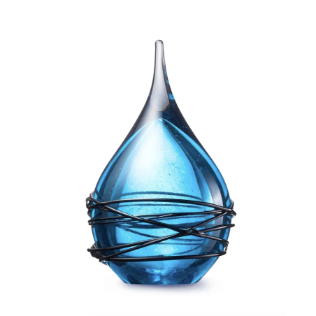 Glazen Memorie Urn Druppel Small Lichtblauw Swirl