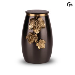 Grote Metalen Urn Eternal Bloom Antracietgrijs met Goudkleurig bladmotief